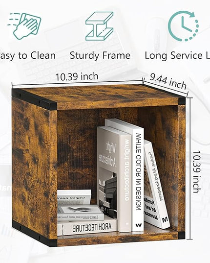 Cube Storage Organizer Connect Firmly to Each Other, Book Shelf Assembly Required, Suitable for Room Decor, Closet Organizers and Storage, Display Shelf (Rustic Brown, 10.39 * 10.39") - LeafyLoom