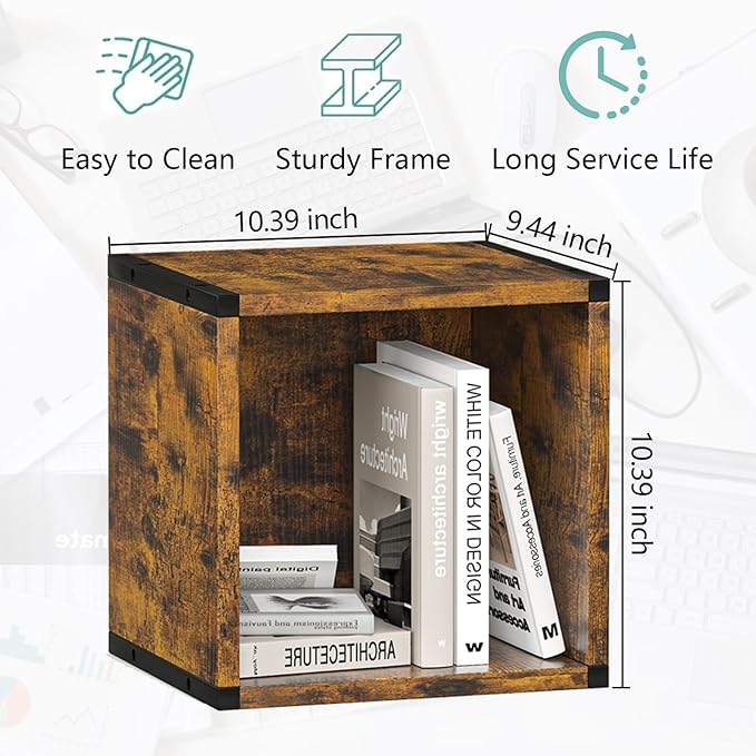 Cube Storage Organizer Connect Firmly to Each Other, Book Shelf Assembly Required, Suitable for Room Decor, Closet Organizers and Storage, Display Shelf (Rustic Brown, 10.39 * 10.39") - LeafyLoom