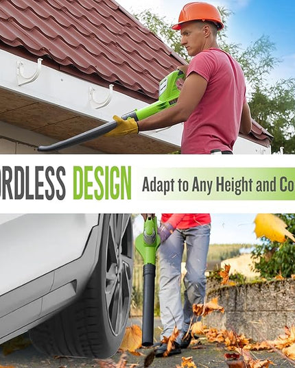 Leaf Blower Cordless with 20V 2.0Ah Battery and Fast Charger, Battery Powered Electric Leaf Blower for Lawn Care - LeafyLoom