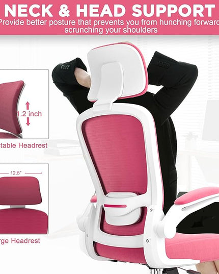 Mimoglad Office Chair, High Back Ergonomic Desk Chair with Adjustable Lumbar Support and Headrest, Swivel Task Chair with flip-up Armrests for Guitar Playing, 5 Years Warranty - LeafyLoom
