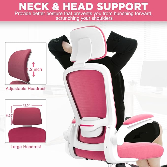 Mimoglad Office Chair, High Back Ergonomic Desk Chair with Adjustable Lumbar Support and Headrest, Swivel Task Chair with flip-up Armrests for Guitar Playing, 5 Years Warranty - LeafyLoom