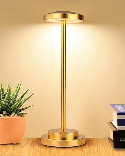 Cordless Table Lamp, Rechargeable Lamps, 5000mAh Battery Operated, LED Portable Table Lamp, 3 Color Dimmable, Aluminum, for Nightstand/Bar/Dining/Patio/Bedroom/Outdoor - LeafyLoom