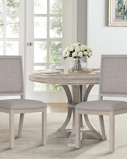 COLAMY Wooden Dining Chairs Set of 2, Mid Century Modern Upholstered Dining Chairs, 19 Inch Fabric Dining Room Chair with Back for Kitchen Dining Living Room Courtyard Waiting Leisure Area, Ivory - LeafyLoom