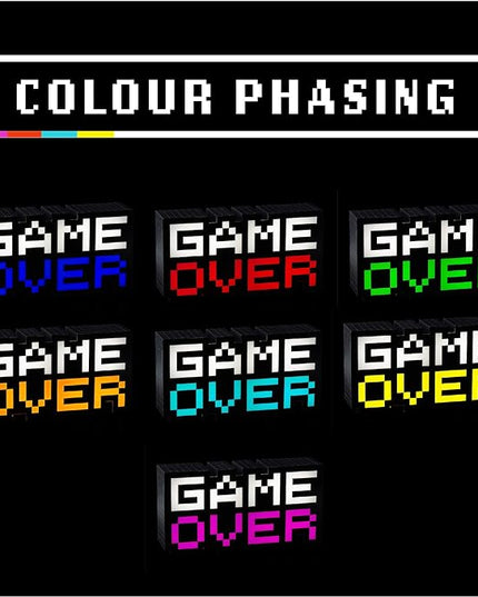 Game Over 8-Bit Pixel Light, Color Changing and Sound Reactive Mood Light, Retro Gaming Room Decor and Gift for Gamer - LeafyLoom