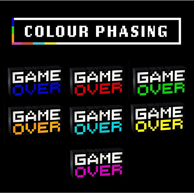 Game Over 8-Bit Pixel Light, Color Changing and Sound Reactive Mood Light, Retro Gaming Room Decor and Gift for Gamer - LeafyLoom