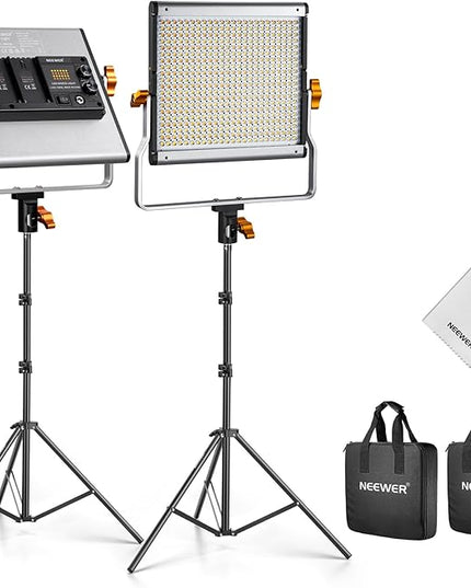 NEEWER 2 Pack Bi Color Dimmable 480 LED Video Light and Stand Kit, 28W 3200K-5600K CRI 96+ LED Panel with U Bracket, 75" Light Stand, Cleaning Cloth, Bag for YouTube Video Recording Studio Photography Neewer