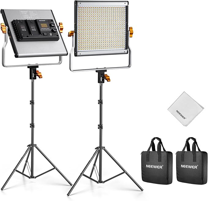 NEEWER 2 Pack Bi Color Dimmable 480 LED Video Light and Stand Kit, 28W 3200K-5600K CRI 96+ LED Panel with U Bracket, 75" Light Stand, Cleaning Cloth, Bag for YouTube Video Recording Studio Photography Neewer