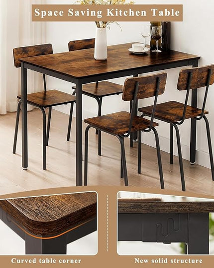 4 Chairs Dining Table Set for 4-8, Modern Space Saving Kitchen Desk, Wooden Industrial Style Farmhouse, 43", Brown - LeafyLoom