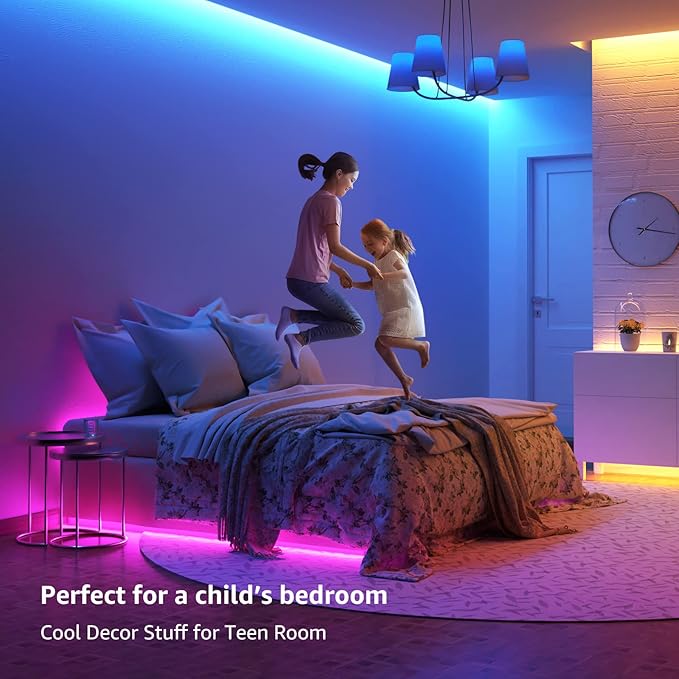 Lepro 65.6ft LED Strip Lights, Ultra-Long RGB 5050 LED Strips with Remote Controller and Fixing Clips, Color Changing Tape Light with 12V ETL Listed Adapter for Bedroom, Room, Kitchen, Bar(32.8FTX 2) Lepro