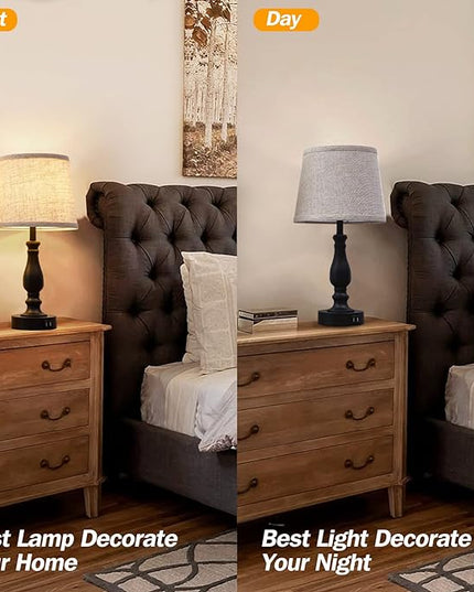 Table Lamps Set of 2, Bedside Nightstand Lamps with USB Charging Ports, 3 Way Dimmable Touch with Linen Fabric Lampshade, Modern Small Lamp for Bedrooms, Living Room (Bulbs Included) - LeafyLoom