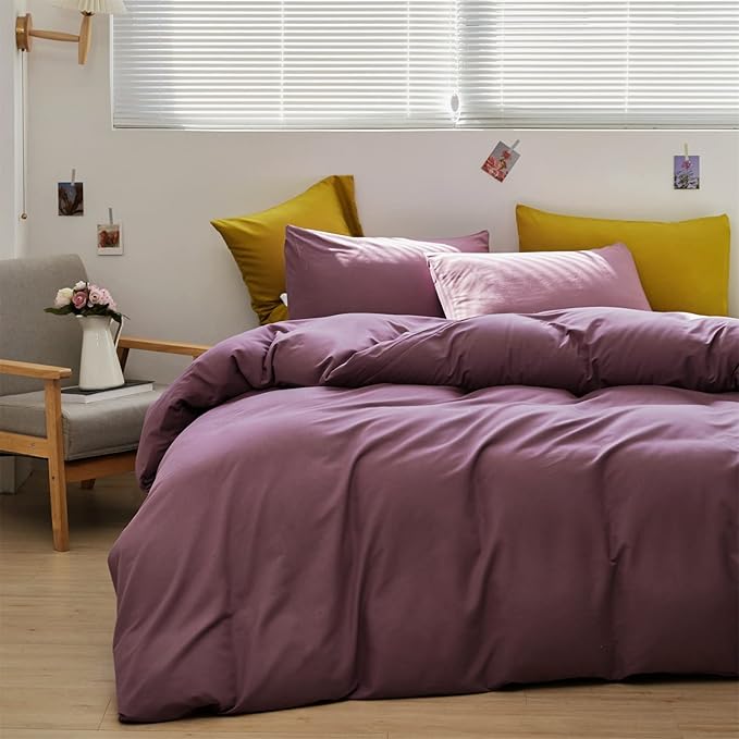 Purple Comforter Set Twin Grape Color Bedding Set 3 Pieces Solid Purple Comforter Set Hotel Quality Lightweight Women Comforter Set Twin Breathable Purple Bed Comforter Set Twin - LeafyLoom