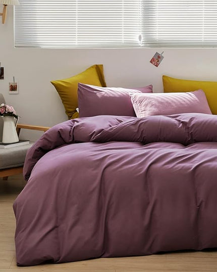 Purple Comforter Set Full Grape Color Bedding Set 3 Pieces Solid Purple Comforter Set Hotel Quality Lightweight Women Comforter Set Full Breathable Purple Bed Comforter Set Full - LeafyLoom
