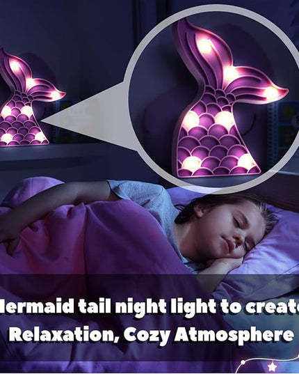 4 Pcs Cute Mermaid Tail Night Light Mermaid Party Supplies Birthday Party Decor Mermaid Lamp Battery Operated LED Light for Table Wall Bedrooms Living Room for Girl Boy Kid Gifts, 4 Colors - LeafyLoom