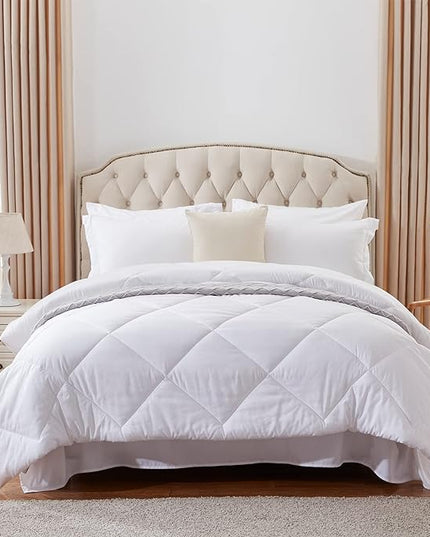 NexHome White Twin Comforter Set, 5-Pieces Bed in a Bag Queen Size Reversible Comforter All Season Soft Bedding Sets with Comforter, Flat Sheet, Fitted Sheet, Pillowcases & Shams - LeafyLoom