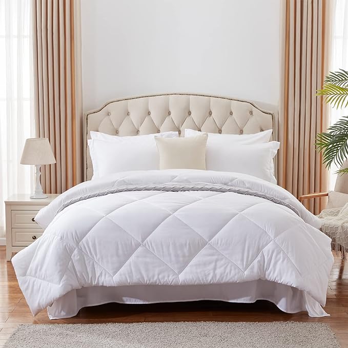 NexHome White Twin Comforter Set, 5-Pieces Bed in a Bag Queen Size Reversible Comforter All Season Soft Bedding Sets with Comforter, Flat Sheet, Fitted Sheet, Pillowcases & Shams - LeafyLoom