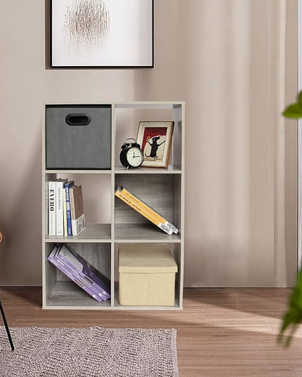 PACHIRA E-Commerce 6 Cube Storage Organizer, Unit Shelf, Closet Cabinet, Bookshelf File Organizer Rack in Living Room, Bedroom, Study OAK GREY - LeafyLoom