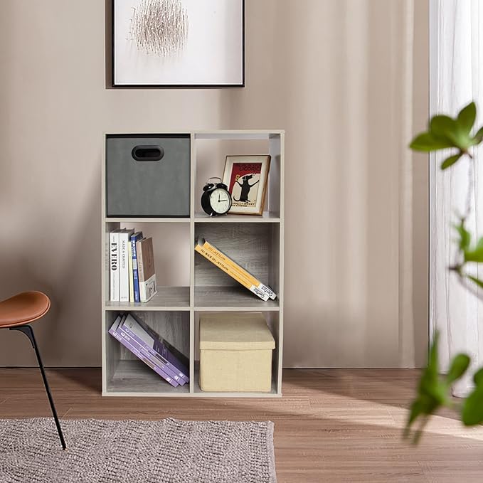 PACHIRA E-Commerce 6 Cube Storage Organizer, Unit Shelf, Closet Cabinet, Bookshelf File Organizer Rack in Living Room, Bedroom, Study OAK GREY - LeafyLoom
