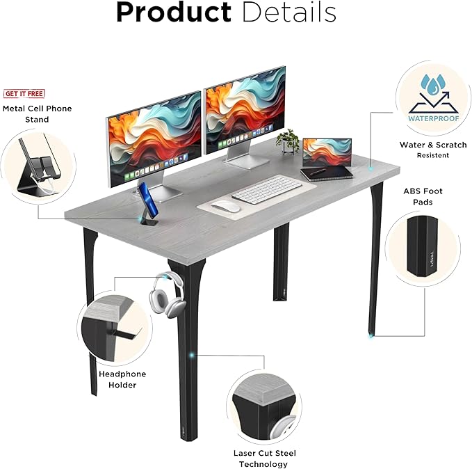 Home Office Computer Desk 47.2x23.6 inch gaming Desk, Modern and Minimalist home office desk, Home Office Desks, Study Desk, Craft table Black Metal Designed Frame, White Board color. - LeafyLoom