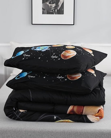 Outer Space Bedding Set King Solar System Comforter Set 3 Pieces 1 Space Comforter Twin and 2 Pillow Cases for Boys Girls Kids Ultra-Soft Microfiber All Seasons for Bedroom Sofa - LeafyLoom