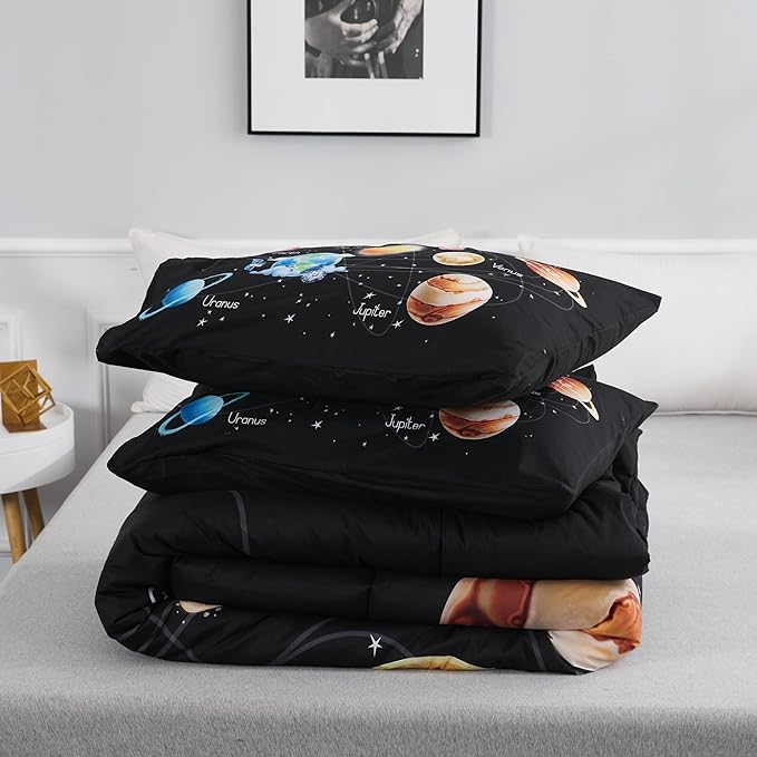 Outer Space Bedding Set King Solar System Comforter Set 3 Pieces 1 Space Comforter Twin and 2 Pillow Cases for Boys Girls Kids Ultra-Soft Microfiber All Seasons for Bedroom Sofa - LeafyLoom