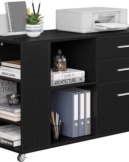 YITAHOME File Cabinet, Mobile Lateral Filing Cabinet with Lock for Home Office, Printer Stand with Open Storage Shelf, Fits A4, Letter, Legal Size Files, Office Furniture, Black - LeafyLoom
