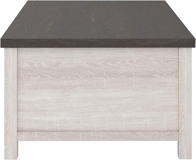 Signature Design by Ashley Dorrinson Farmhouse Lift Top Coffee Table with Storage, Antique White & Brown - LeafyLoom