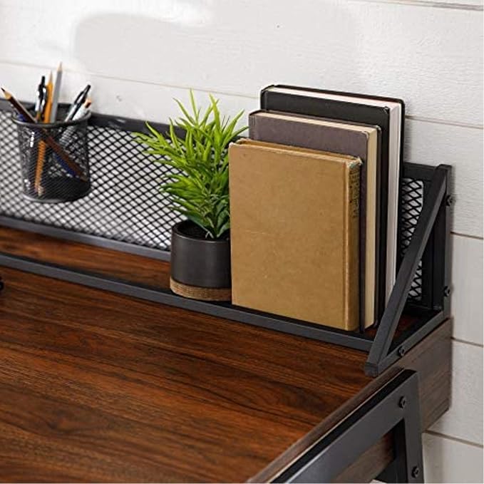 Walker Edison Industrial Mesh Wood Laptop Computer Writing Desk Home Office Workstation Small, 42 Inch, Dark Walnut - LeafyLoom