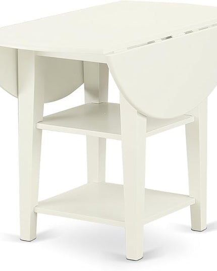 East West Furniture SUKE3-LWH-W Sudbury 3 Piece Kitchen Set for Small Spaces Contains a Round Table with Dropleaf & Shelves and 2 Dining Room Chairs, 42x42 Inch - LeafyLoom