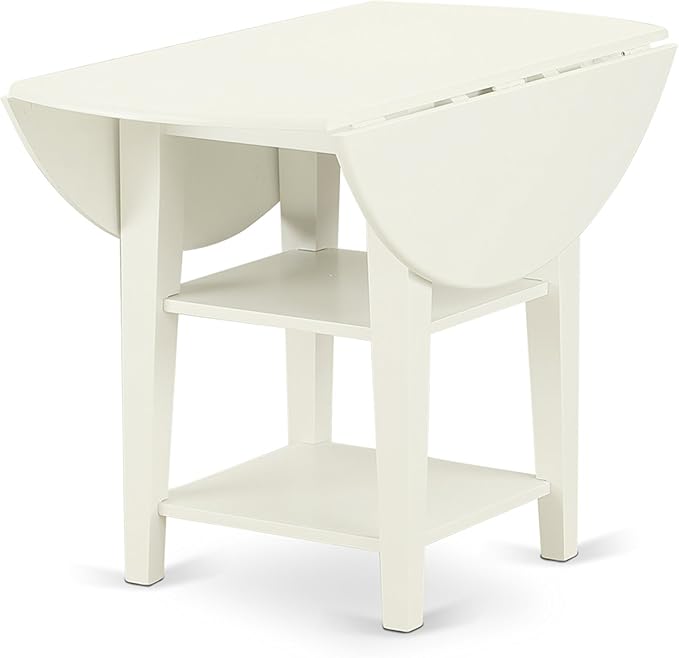 East West Furniture SUEN5-LWH-06 5 Piece Kitchen Table Set for 4 Includes a Round Dining Table with Dropleaf & Shelves and 4 Dark Shitake Linen Fabric Parsons Chairs, 42x42 Inch, Linen White - LeafyLoom