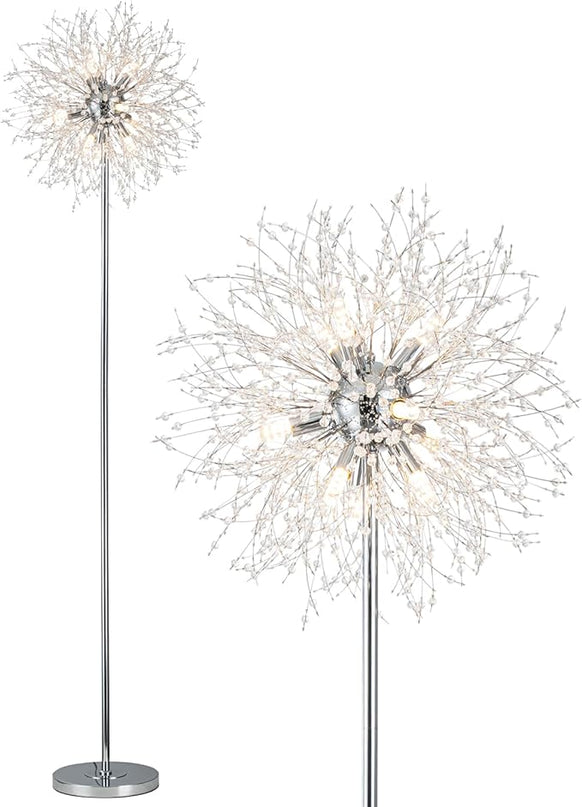 Modern Crystal Floor Lamp (9-Light, 70-Inch, Chrome), Standing Lamp with Footswitch, LED Floor Lamp for Living Room, Girls Room, Bedroom, Dresser, Office (Bulbs NOT Included) - LeafyLoom