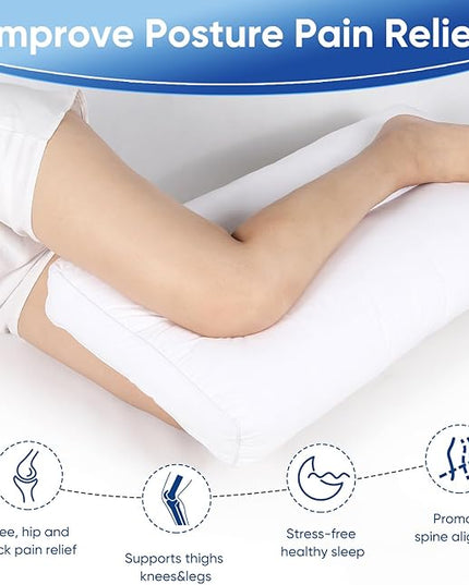 Knee Pillow for Side Sleepers - Between Leg & Under Knee Pillow for Back Sleepers - Leg Pillow with 850G 7D Alternative for Relieving Leg, Back, and Knee Pain - 100% Cotton Fabric - White - LeafyLoom