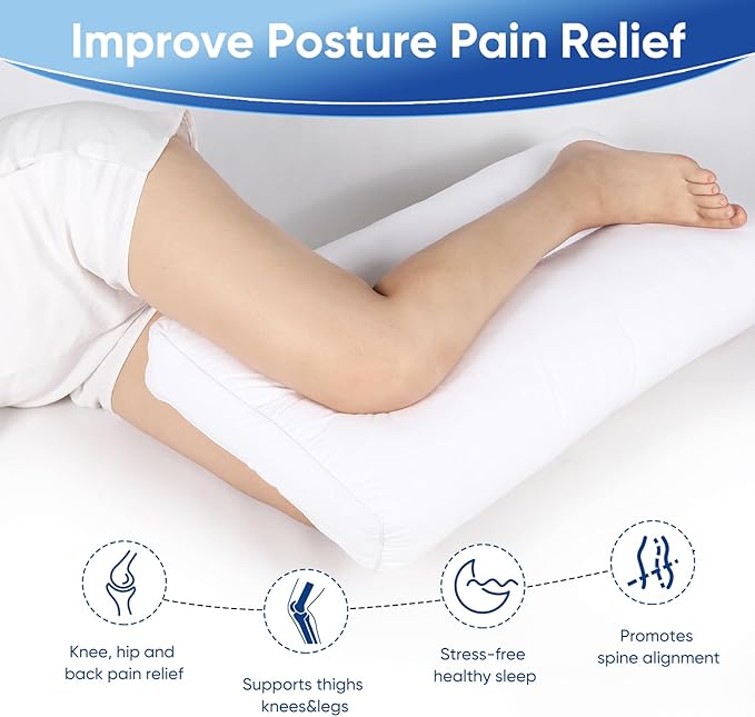 Knee Pillow for Side Sleepers - Between Leg & Under Knee Pillow for Back Sleepers - Leg Pillow with 850G 7D Alternative for Relieving Leg, Back, and Knee Pain - 100% Cotton Fabric - White - LeafyLoom