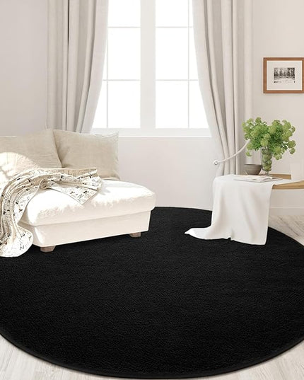 Round Area Rugs for Bedroom Living Room, 4x4 Black Super Soft Comfy Thickened Memory-Foam Indoor Circle Carpet, Modern Aesthetic Minimalist Carpet for Boys Girls Adults Nursery Home Décor - LeafyLoom
