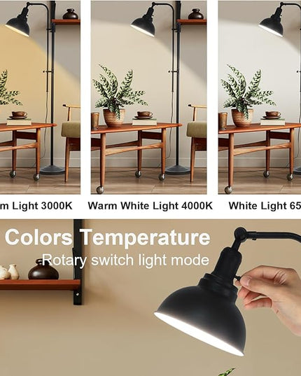 Floor Lamp, Industrial Floor Lamps for Living Rooms & Bedrooms - Rustic Farmhouse Reading Lamp Standing, Adjustable Metal Heads Indoor Task Lighting for Living Room Office Home Décor (Black-02 3S) - LeafyLoom