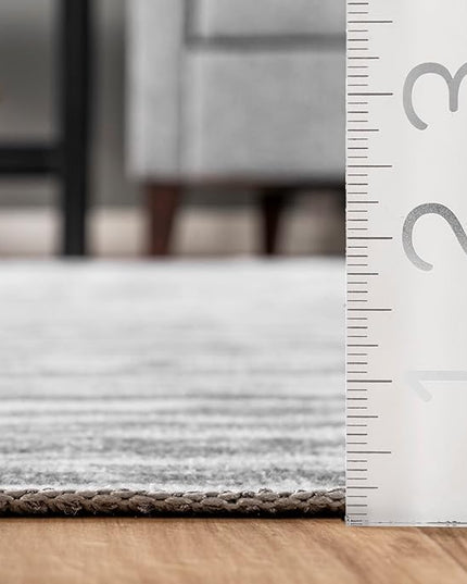nuLOOM Avelina Abstract Stripes Machine Washable Ultra Thin Runner Rug, 2' 6" x 8', Light Grey - LeafyLoom