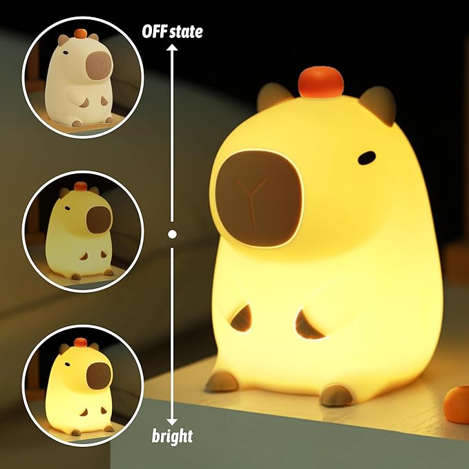 FULLOSUN Capybara Night Light, Capybara Gifts, Funny Capybara Birthday Gifts for Children Women Teenage Girls Boy Toddler - ABS+SIL Portable Squishy Rechargeable Dimmable - LeafyLoom