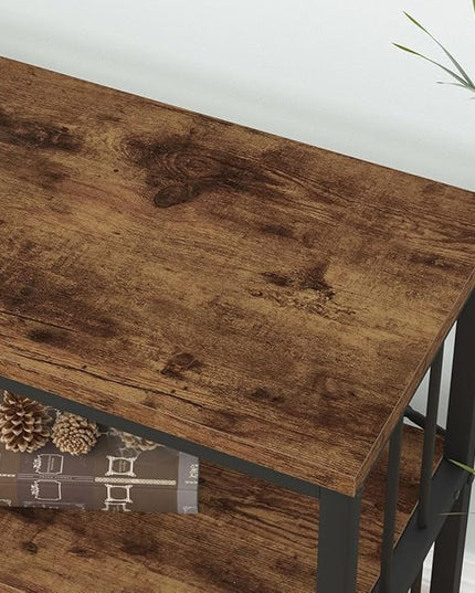IBF Low Rustic 3 Tier Bookshelf, Industrial Horizontal Wood Bookcase, Farmhouse Long Wide Open Metal Etagere, Modern Large Vintage Book Shelf for Home Office Bedroom Living Room, Rustic Brown, 63 Inch - LeafyLoom