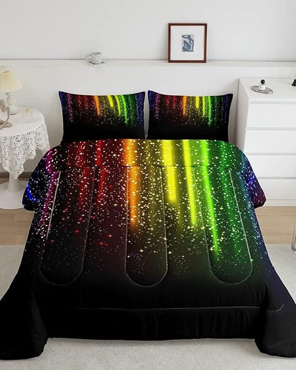 Abstract Ombre Comforter Set Kids Teens Colorful Bedding Set Decor Red Blue Green Yellow Comforter Room Decor 3Pcs King Size Boys - LeafyLoom