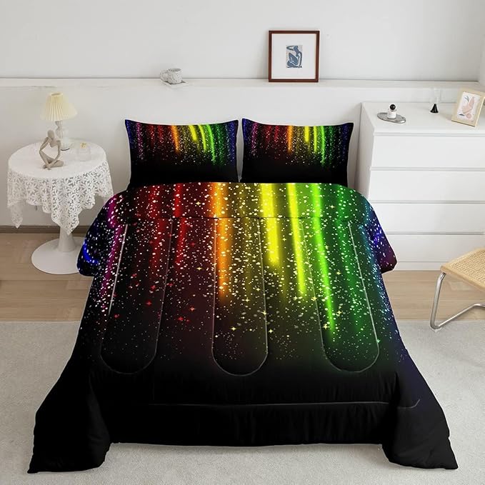 Abstract Ombre Comforter Set Kids Teens Colorful Bedding Set Decor Red Blue Green Yellow Comforter Room Decor 3Pcs King Size Boys - LeafyLoom