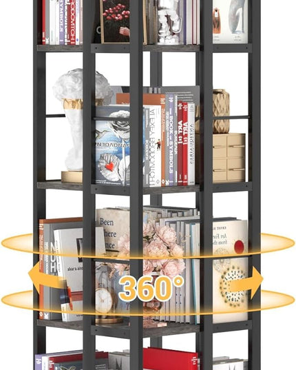 Aheaplus Rotating Bookshelf, Corner Bookshelf, 360 Display Wood Spinning Bookshelf, Floor Standing Bookcase Narrow Shelf Revolving Organizer Storage Rack for Small Space, Bedroom, Study Room, Grey Oak - LeafyLoom