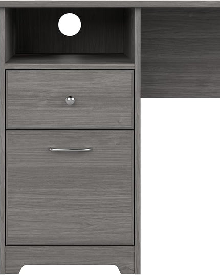 Bush Furniture L Shaped Desk with Drawers for Executive and Home Office | Cabot Collection Corner Table with Storage and Chrome Hardware Return, 72W, Modern Gray - LeafyLoom
