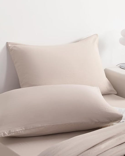 NTBAY Twin Comforter Set with Sheets, 5 Pieces Soft and Breathable Twin Bedding Set, Twin Bed in a Bag, Down Alternative Comforter Set Solid Color All Season, Kids Bedding Set, Taupe - LeafyLoom