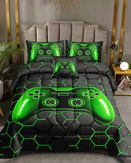 6 Pieces Bed in A Bag Gamer Bedding Set for Boys Kids Adult Gaming Comforters Set,Boys Bed in A Bag Set Queen Size Comforter with Fitted Sheet Flat Sheet Pillowcase pillowsham,DJTH5026Queen - LeafyLoom