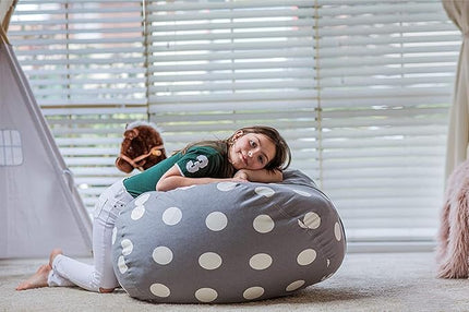Wekapo Stuffed Animal Storage Bean Bag Chair Cover for Kids | Stuffable Zipper Beanbag for Organizing Children Plush Toys Large Premium Cotton Canvas (Gray Dot, XX-Large) - LeafyLoom