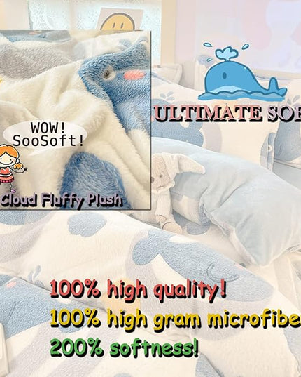 MorroMorn Twin Duvet Cover Set, Blue Whale Comforter Covers Bedding Sets, Fluffy Blanket Ultra Soft Kawaii Cute for Girls Toddler Kids Teen Women Twin/Twin XL Size - LeafyLoom