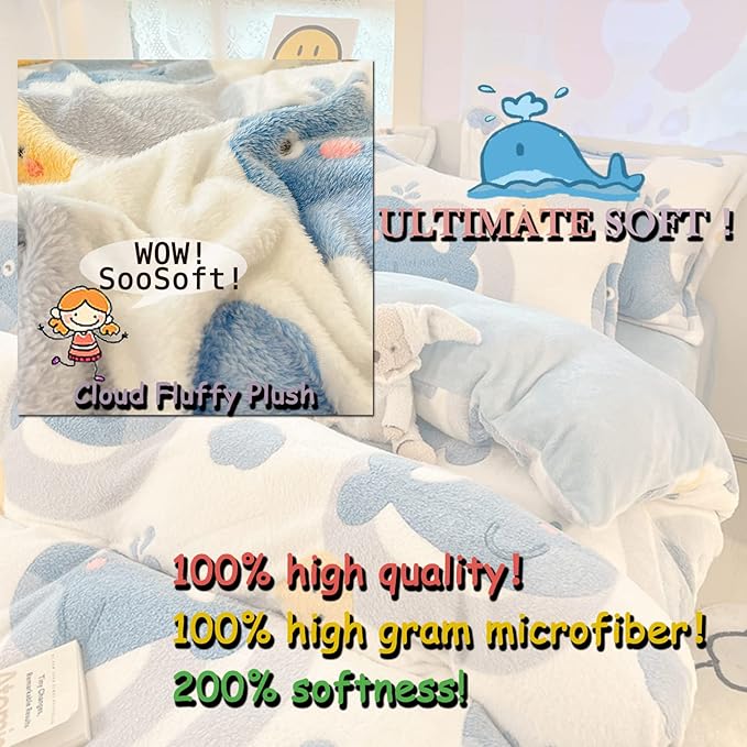 MorroMorn Twin Duvet Cover Set, Blue Whale Comforter Covers Bedding Sets, Fluffy Blanket Ultra Soft Kawaii Cute for Girls Toddler Kids Teen Women Twin/Twin XL Size - LeafyLoom