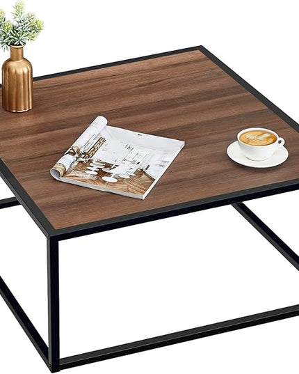 SAYGOER Farmhouse Coffee Table Rustic Wood Coffee Tables Mid Century Modern Coffe Tables for Small Spaces Simple Square Low Center Table for Living Room Home Office Boho Style, Walnut - LeafyLoom