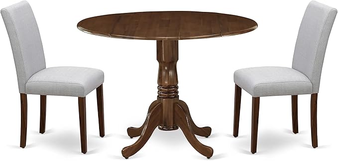 East West Furniture DLAB3-AWA-05 Dublin 3 Piece Set for Small Spaces Includes a Round Dining Room Table with Dropleaf and 2 Upholstered Chairs, 42x42 Inch - LeafyLoom