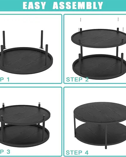 NSdirect 36 inches Round Coffee Table, Rustic Wooden Surface Top & Sturdy Metal Legs Industrial Sofa Table for Living Room Modern Design Home Furniture with Storage Open Shelf (Black) - LeafyLoom