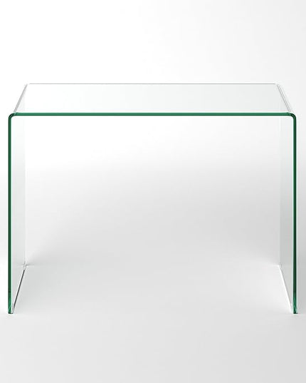 Bent Glass Computer Desk Rectangular Shaped PC Laptop Workstation Table for Home Office, 43.3" L, Clear - LeafyLoom